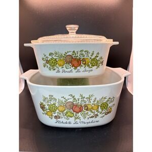 Vintage CorningWare Spice of Life Casserole Dishes – A-1 1/2-B & A-3-B, One Lid